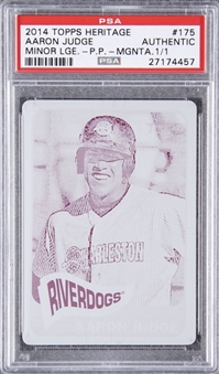 2014 Topps Heritage Minor League #175 Aaron Judge Magenta Printing Plate Rookie Card (#1/1) - PSA Authentic